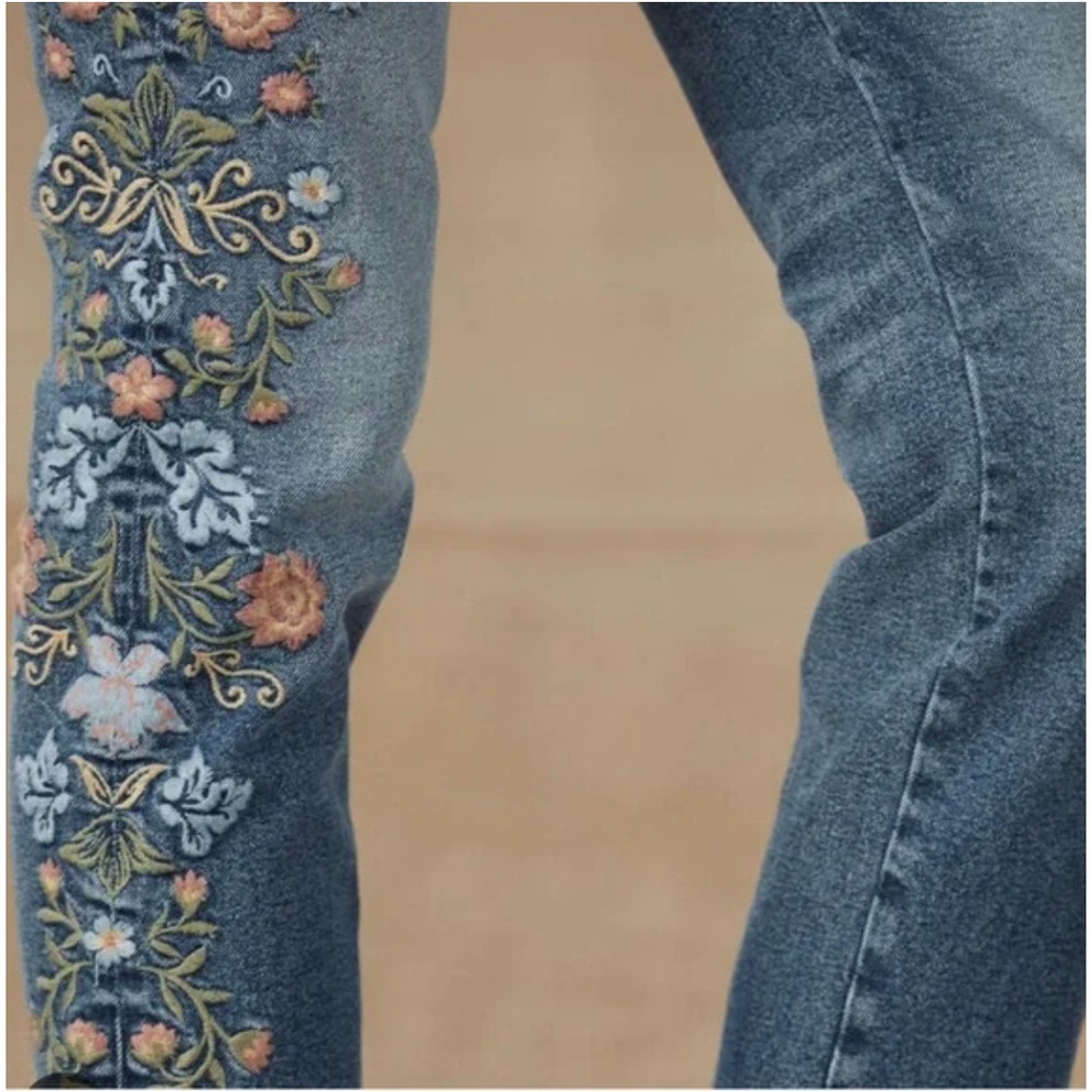 Driftwood Audrey Embroidered Bird Vale Straight Jeans Sz 28 Blue Denim Sundance - Picture 4 of 14